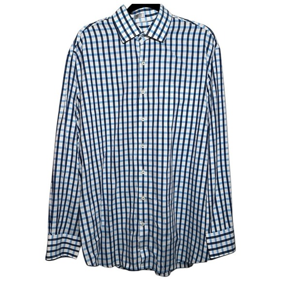 Peter Millar Other - Peter Millar Mens XL Blue White Check Button Down Shirt Cotton Long Sleeve